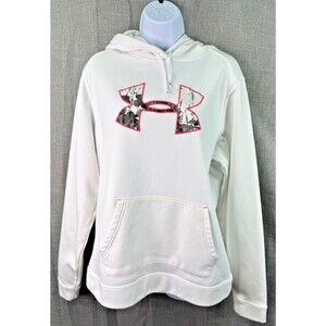 Under Armour Pullover Hooded Sweatshirt Women Size L White Camo Semi Fitted